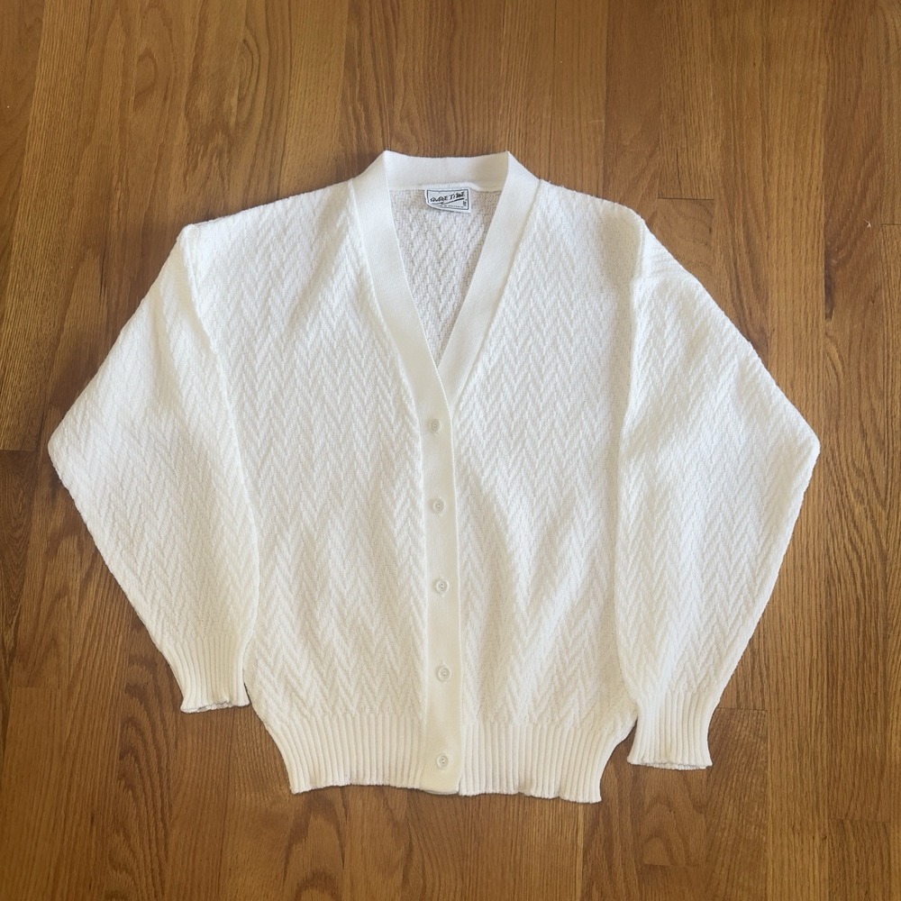 Vintage Spare Time Australian Women's White Knit Herringbone Sweater‎  Sz M/L